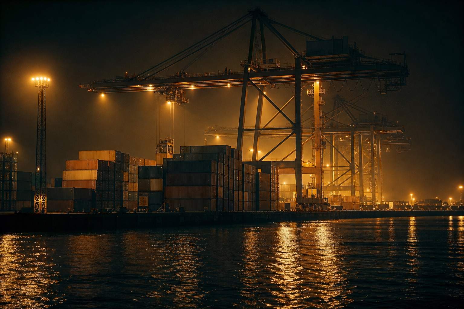 Container terminal at the Port of New York and New Jersey at night